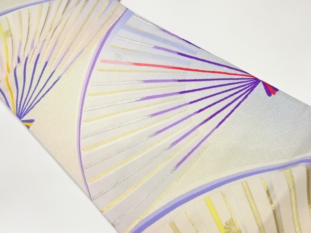 リサイクル　扇に花模様織出し袋帯